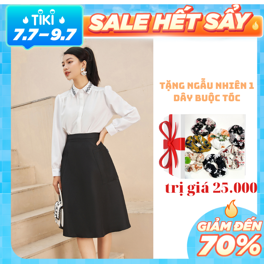 Áo Sơ Mi Nữ 92WEAR dài tay thêu lá cổ ASW0848