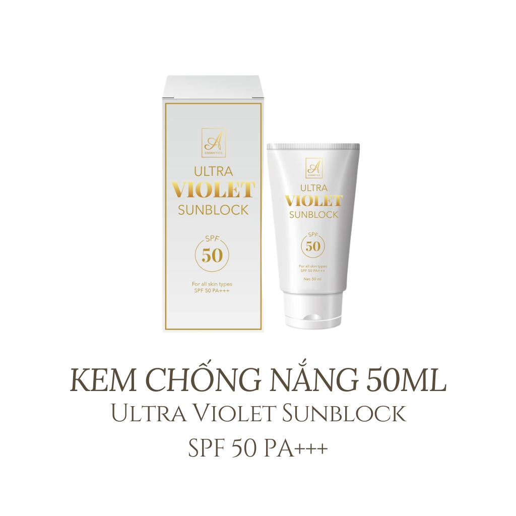 Kem Chống Nắng Ultra Violet Sunblock Acosmetics SPF50+ 50ml, Dưỡng Trắng Da, Mờ Đốm Thâm