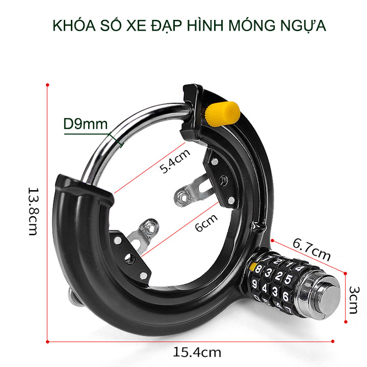 Khóa số chống trộm xe đạp hình móng ngựa, loại 4 mã số cố định, không thay đổi được