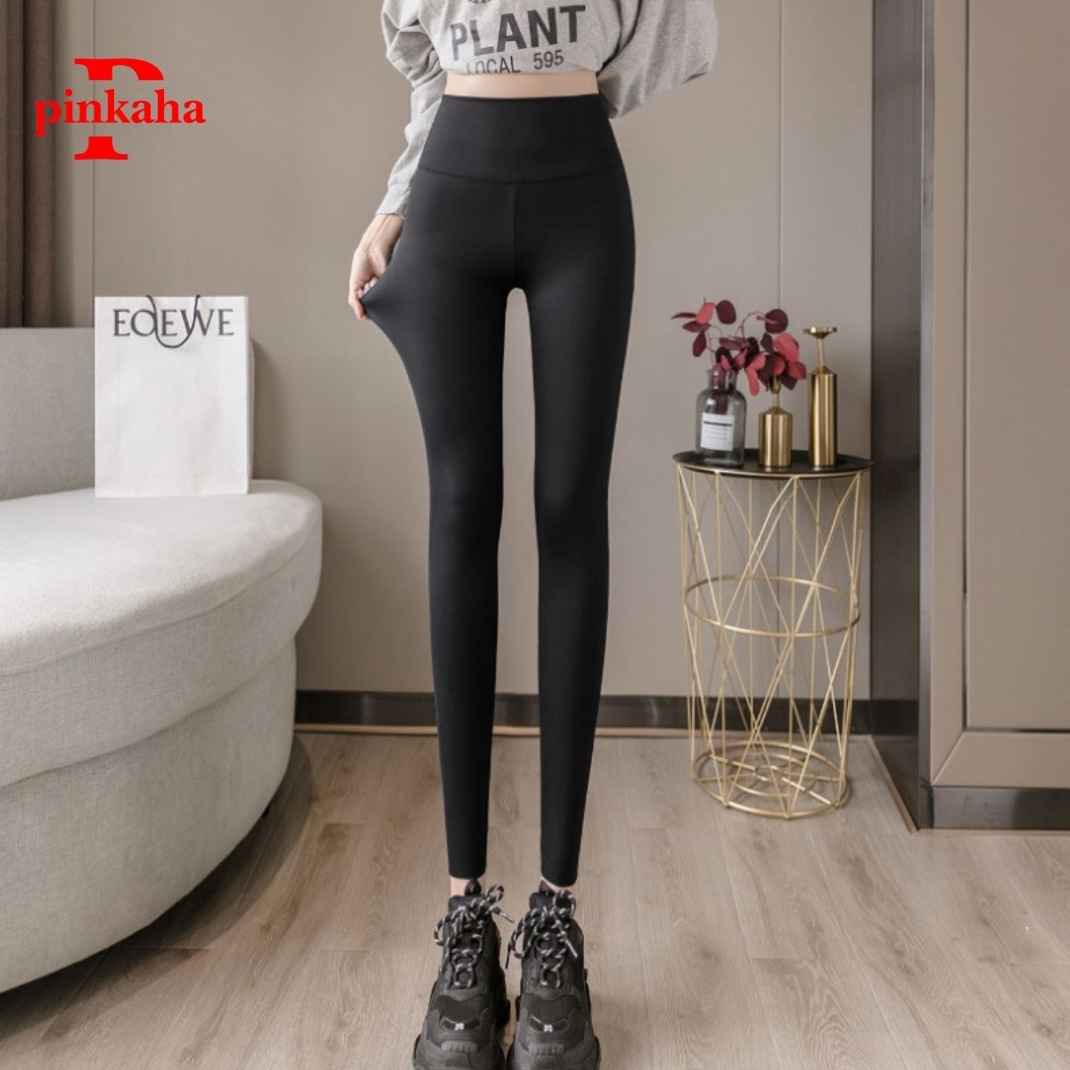 Quần Legging Nữ Dài Lót Nỉ Dày Dặn Mặc Lên Ôm Dáng Nâng Mông Lưng Siêu Cao Dấu Bụng PINKAHA Cao Cấp