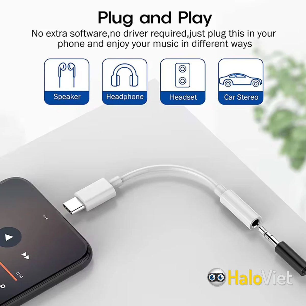 Dây cáp chuyển đổi từ cổng Type C sang jack tai nghe 3.5mm cho iPhone / iPad / Android chất lượng cao - Hàng Chính Hãng
