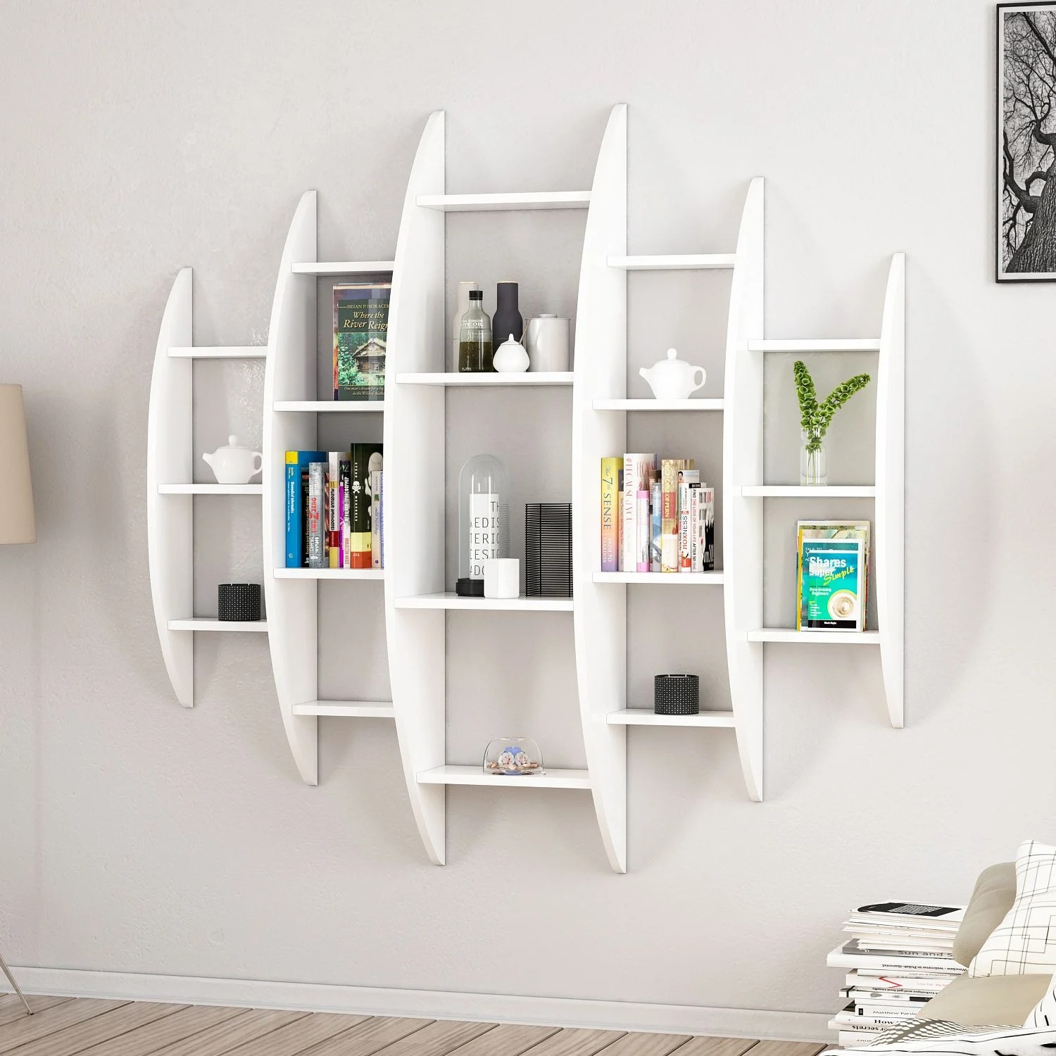 Kệ Gỗ Trang Trí Treo Tường Thiết Kế Dạng Hình Tròn Cách Điệu Độc Đáo SIB Decor KT710