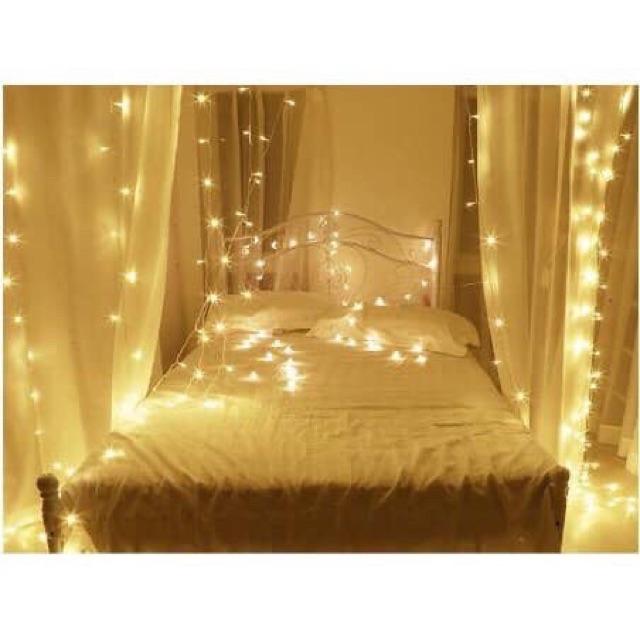 Đèn rèm trang trí đèn led rèm mưa màu vàng ấm cắm điện