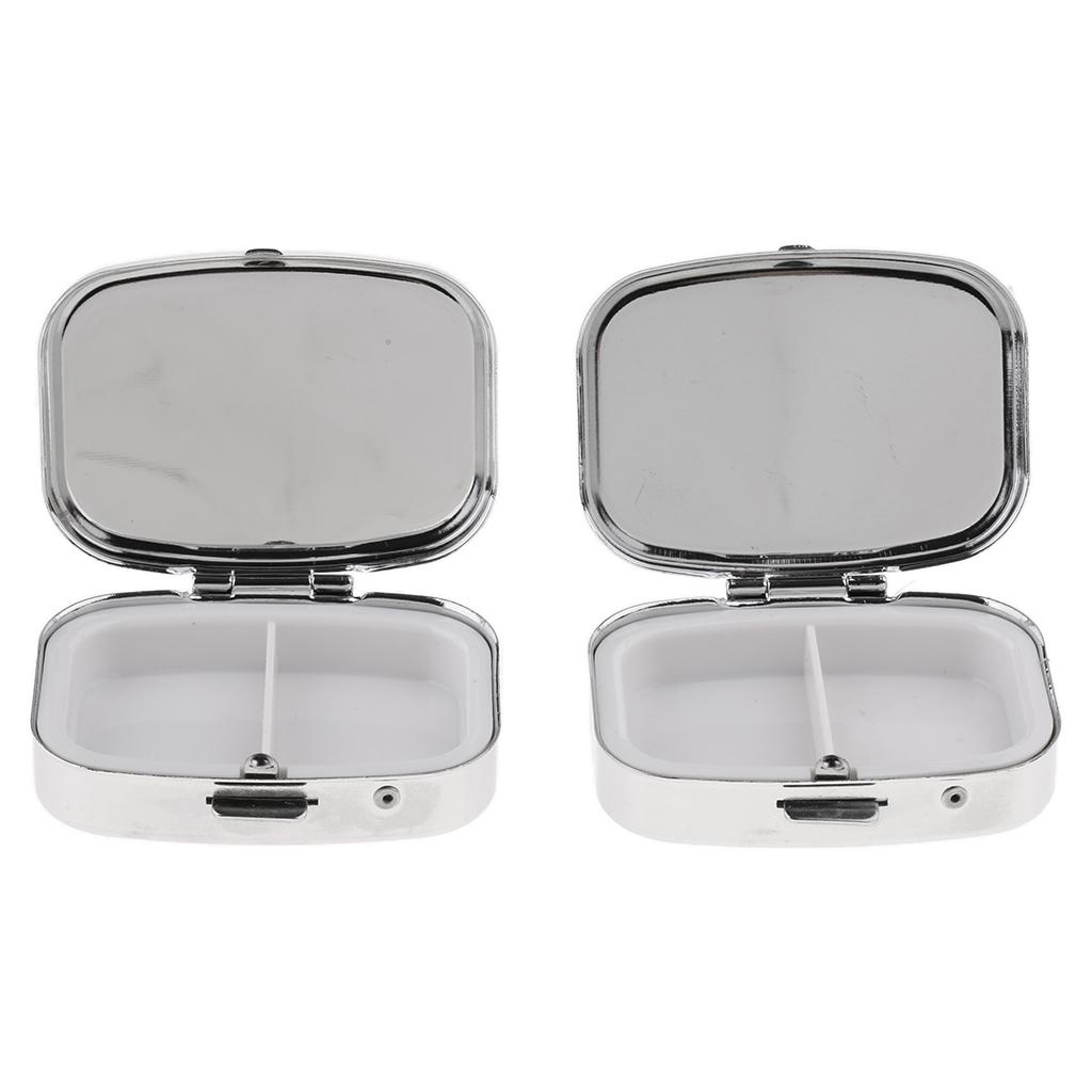 2 Pieces Vitamin Medicine Tablet Box Pill Storage Cases Rectangle 2 Slots