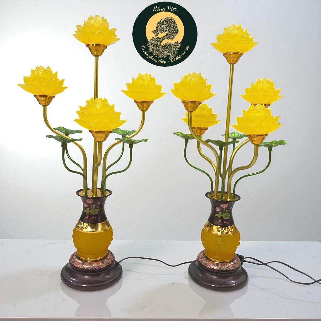 Đèn thờ 5 bông hoa sen gấm đỏ RỒNG VIỆT - Sang trọng, hoàn hảo cho không gian thờ cúng tôn nghiêm.