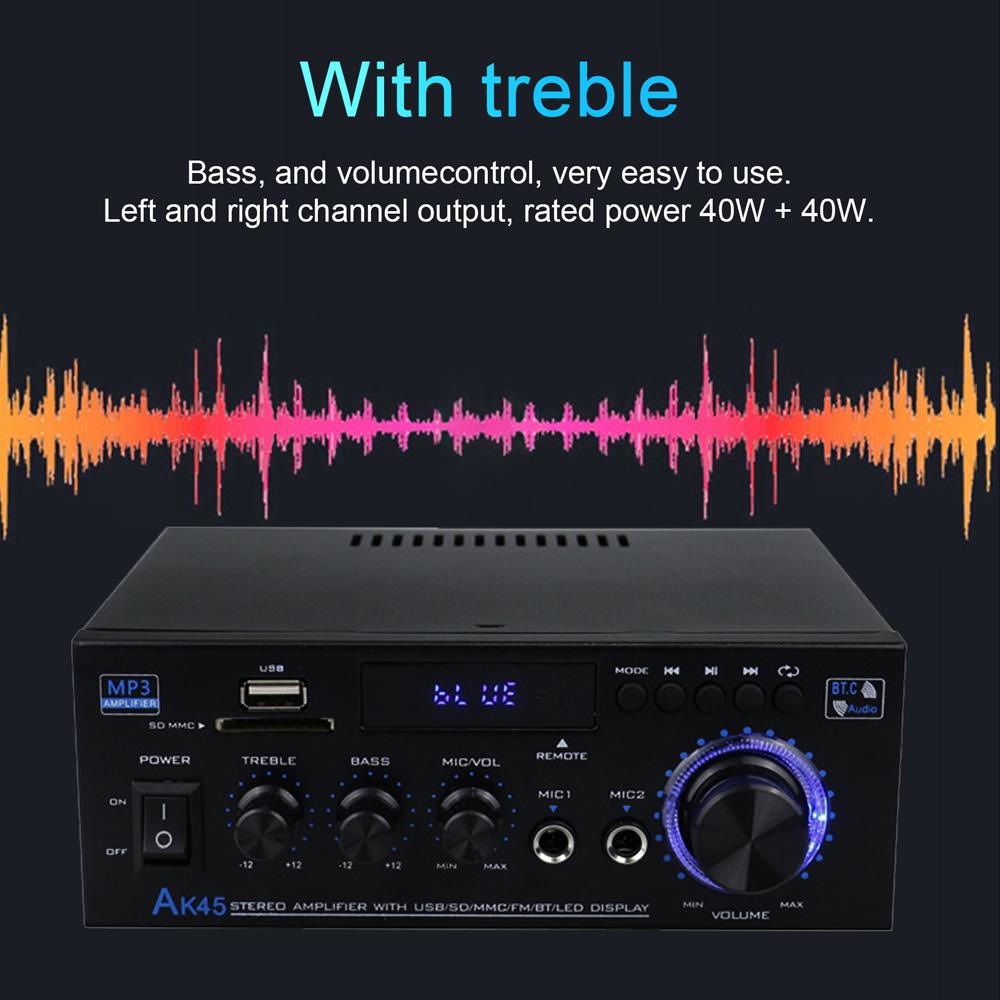 AK45 12Volt Compact Size Audio Power Amplifier Portable Sound Amplifier Speaker Amp for Car and Home