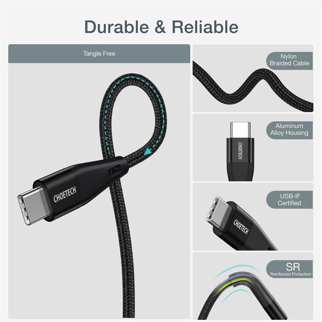 Cáp Sạc Nhanh USB Type C To Type C 60W Dài 1.2M CHOETECH XCC-1003