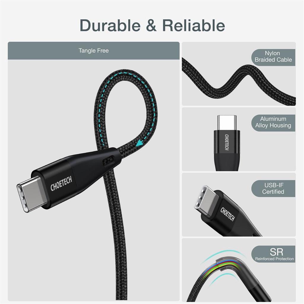 Cáp Sạc Nhanh USB Type C To Type C 60W Dài 1.2M CHOETECH XCC-1003 (HÀNG CHÍNH HÃNG)