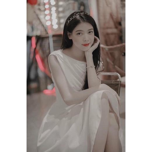 Đầm dự tiệc lệch vai xếp li sang trọng