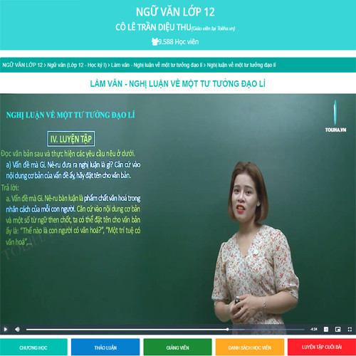 Khóa học NGỮ VĂN LỚP 12 cô Diệu Thu - 09 tháng