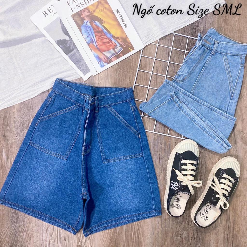Quần đùi nữ jean lưng cao ống rộng bò cạp cao HINH CHỤP THẬT