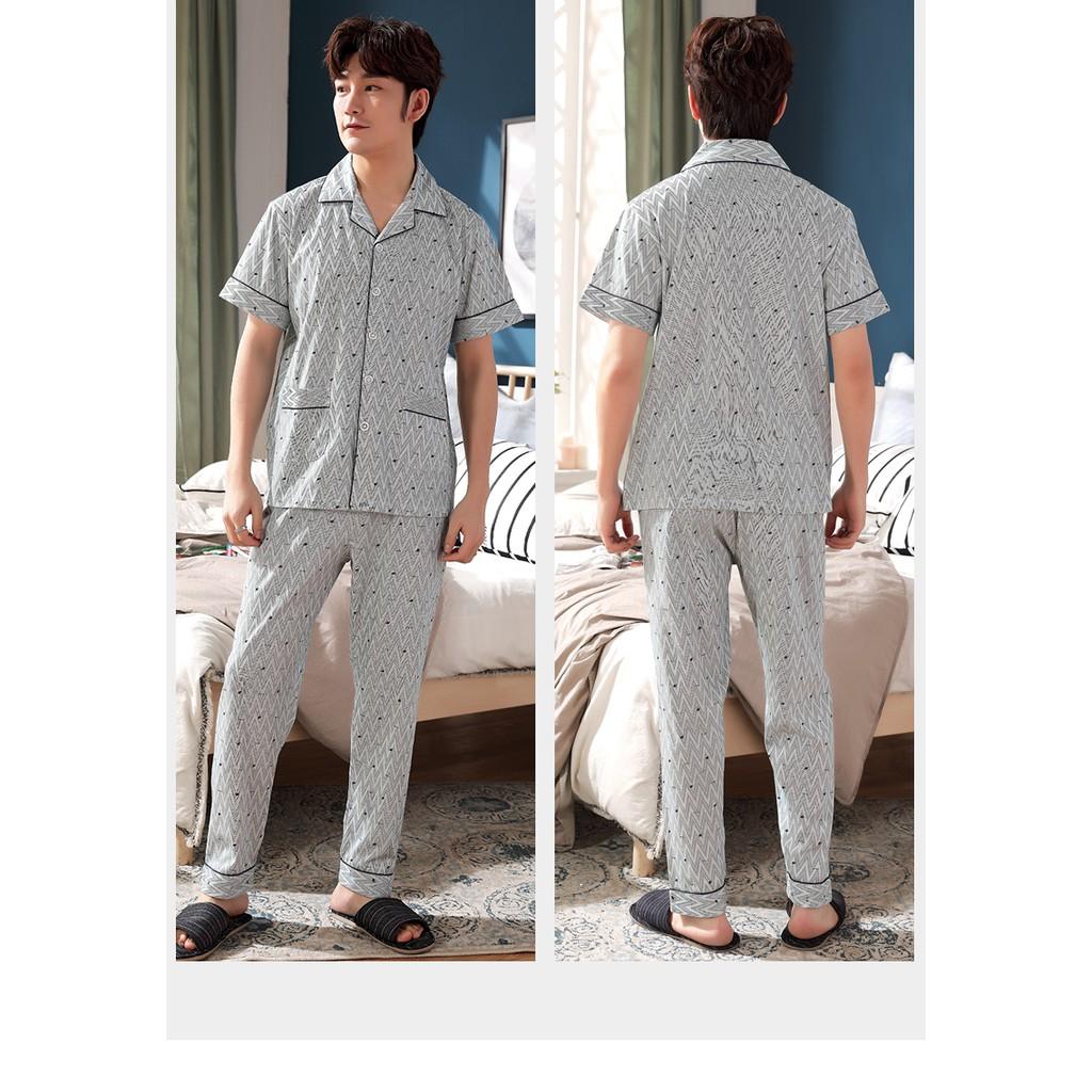 Bộ nam cộc tay Pijama chất vải cotton 100% thoáng mát, họa tiết nam tính, khỏe khoắn, hàng chuẩn Quảng Châu