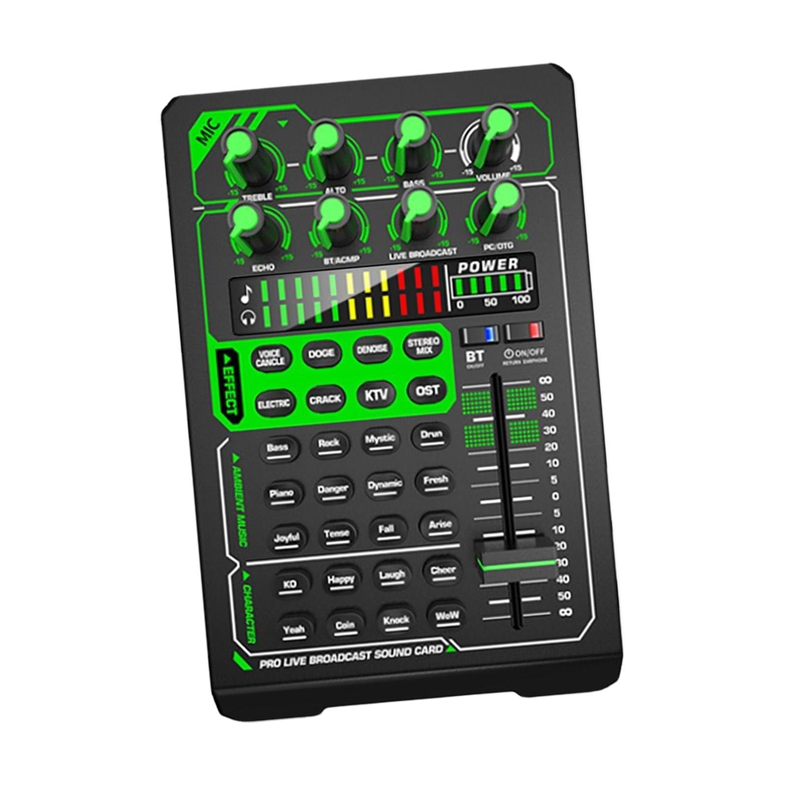 Live Broadcast Sound Card DJ Mixer Condenser for with 8 Control Knobs