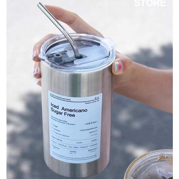 Cốc giữ nhiệt có ống hút, ly giữ nhiệt 600ml, chất liệu inox 304 chống gỉ, đảm bảo an toàn khi sử dụng hằng ngày