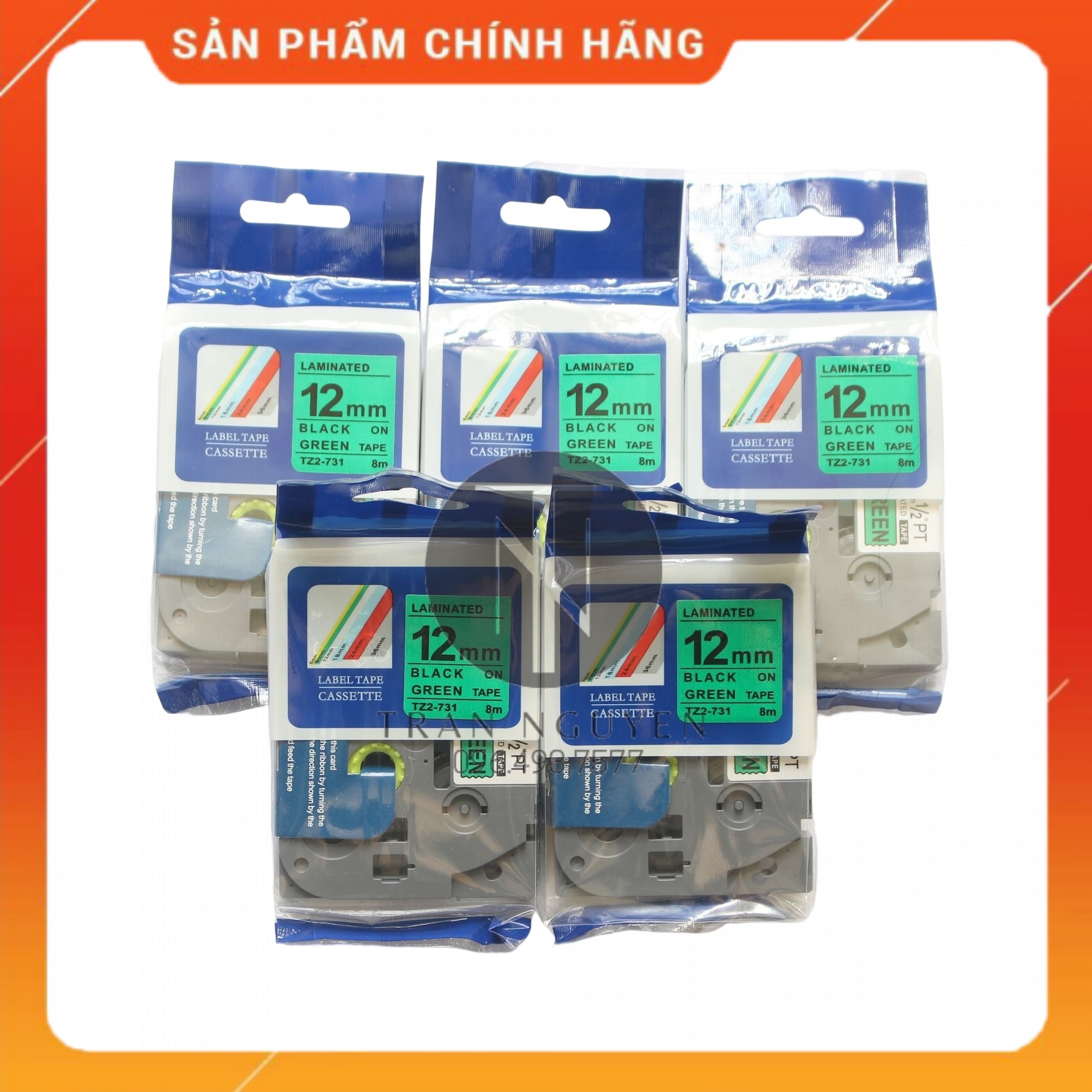 Nhãn In Brother Tz2-731 Đen nền xanh lá 12mm x 8m - Hàng nhập khẩu
