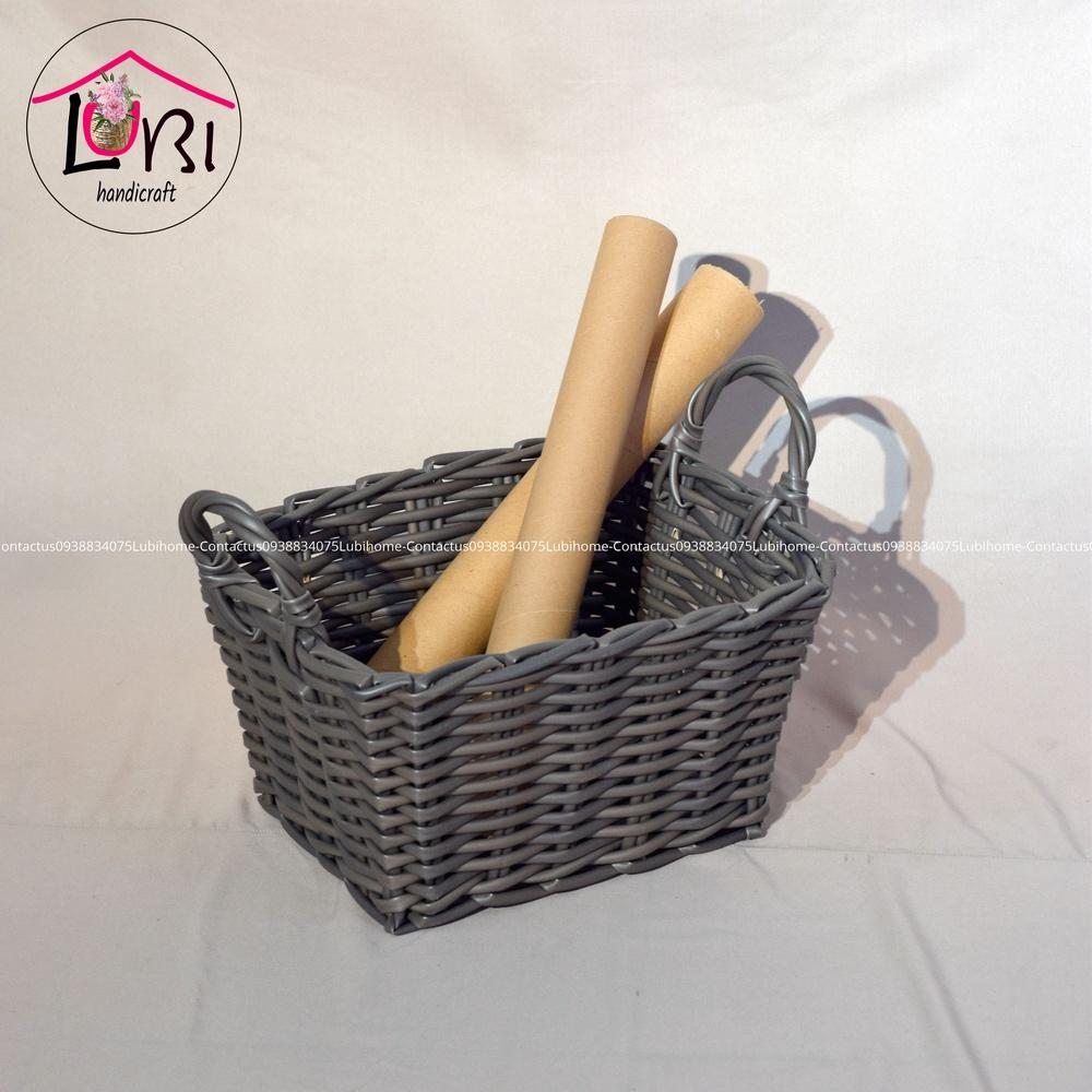 Giỏ đựng đồ đan nhựa giả mây có quai cầm - xinh xắn
