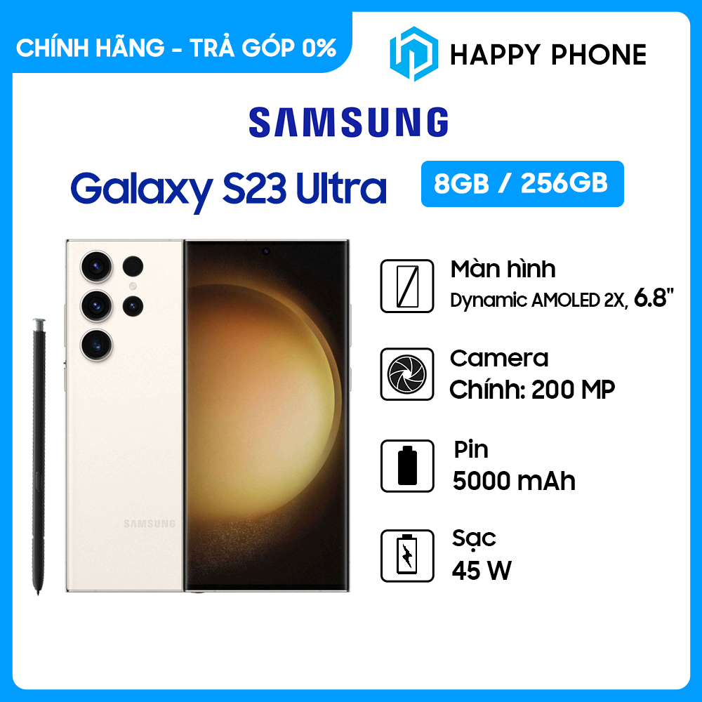 Điện thoại Samsung Galaxy S23 Ultra 5G 8GB/256GB - Hàng chính hãng - ĐÃ KÍCH HOẠT BẢO HÀNH ĐIỆN TỬ