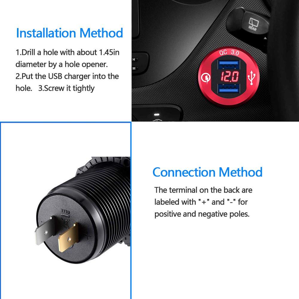 Cốc Sạc Điện Thoại Qc3.0 Hai Cổng Usb 3.0 Chống Thấm Nước Nhanh Bằng Nhôm Cho Xe Hơi