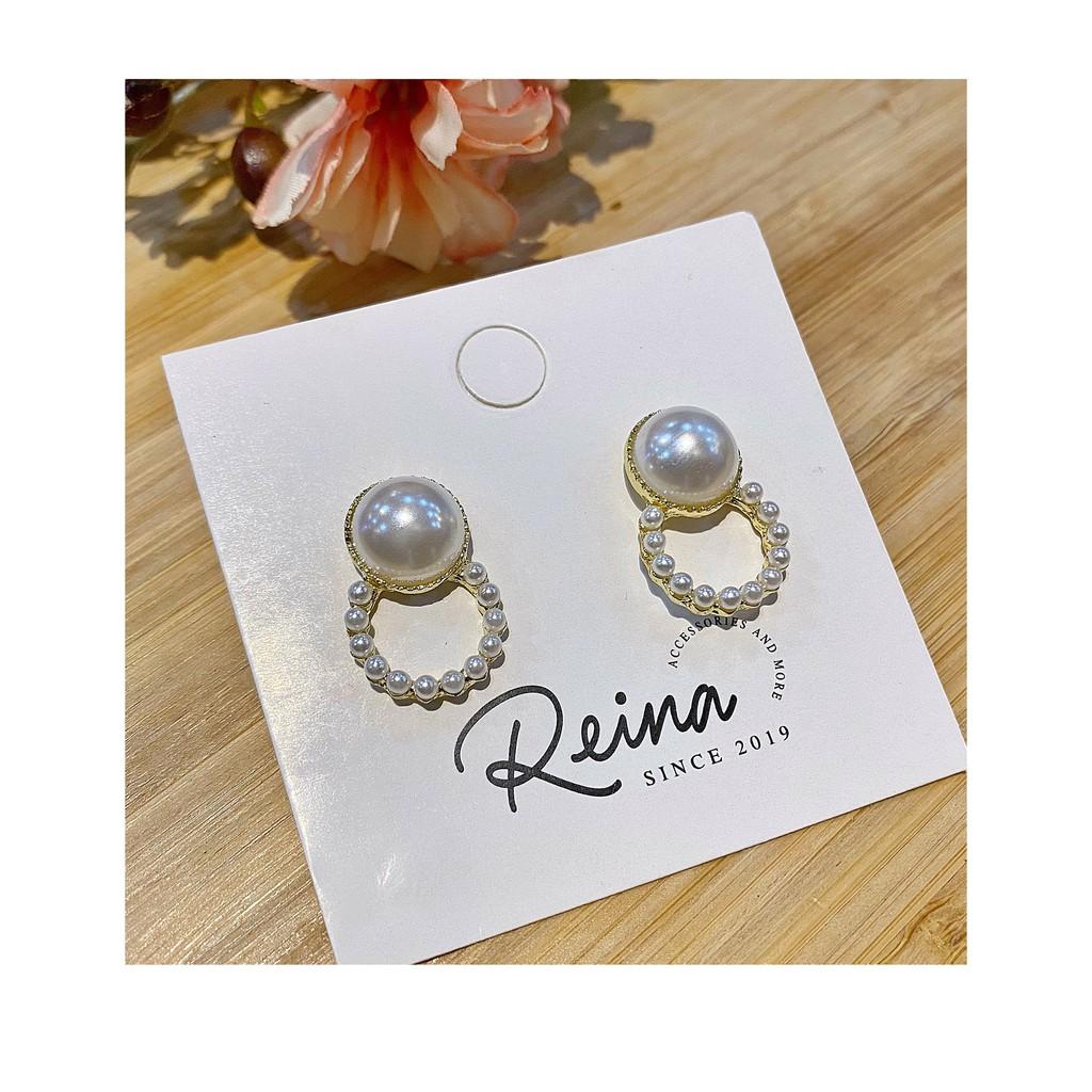 Khuyên tai nữ phong cách Retro Reina đính hạt trai cao cấp chanh sả quý phái