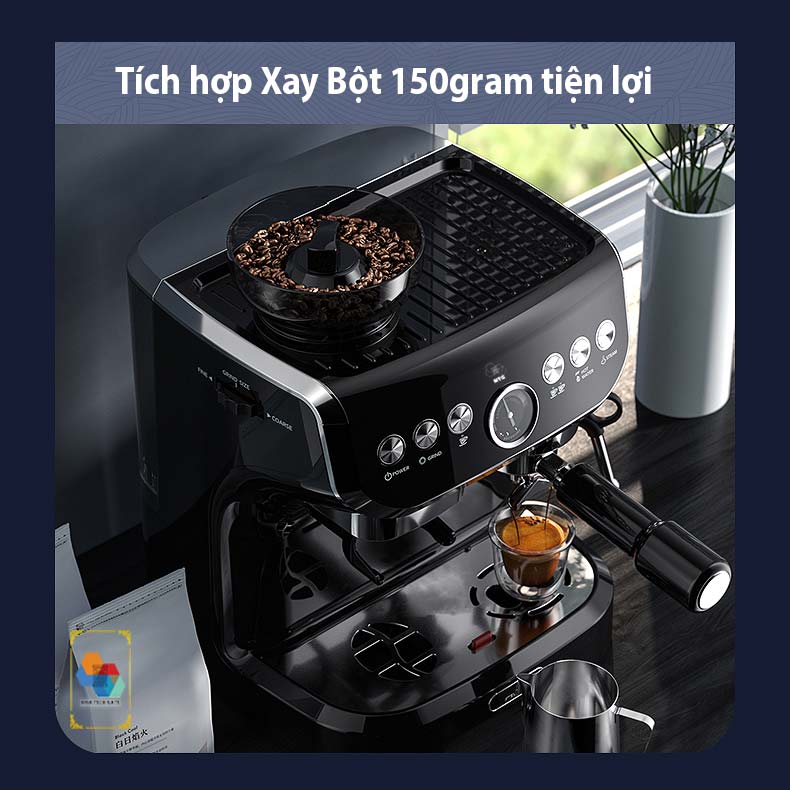 Máy pha cà phê xay hạt CF07 tích hợp xay nghiền hạt 15 mức độ, chế độ Tự Động, điều chỉnh định lượng tùy ý, Áp suất 19 Bar, công suất 1560W