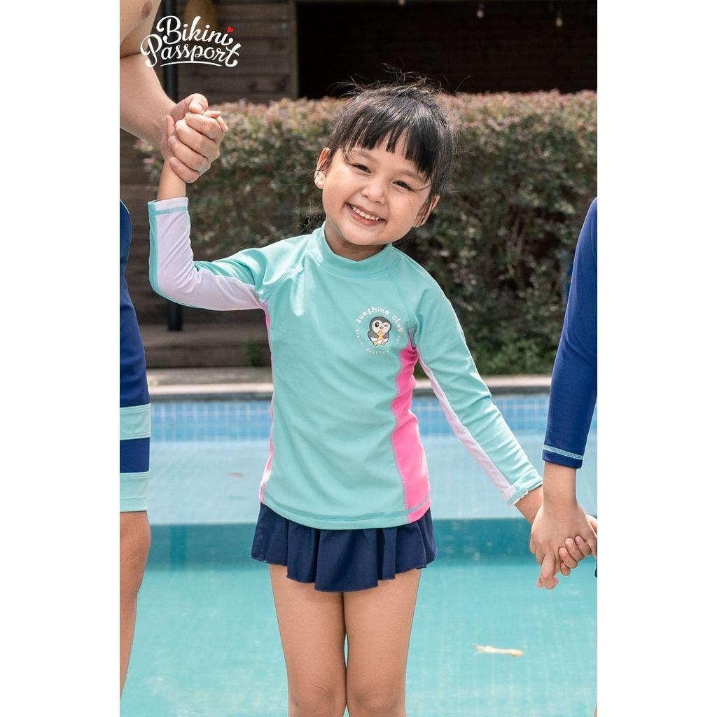 Đồ bơi áo tắm em bé BIKINI PASSPORT KID - Bé Gái tay dài phối váy - Xanh Ngọc - KD032_TU