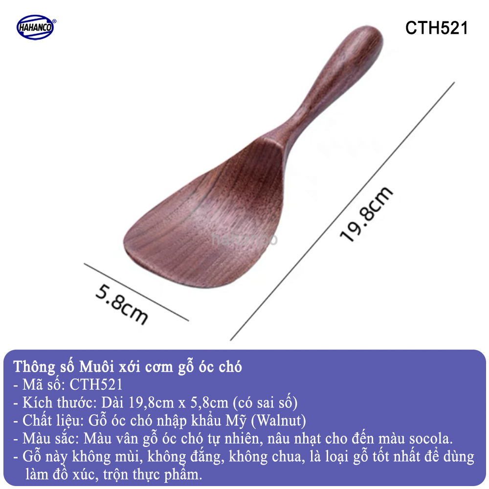 Muôi xới cơm gỗ Óc Chó nhập khẩu Mỹ dáng tròn Muôi Đa năng - có thể chiên xào chịu nhiệt độ cao