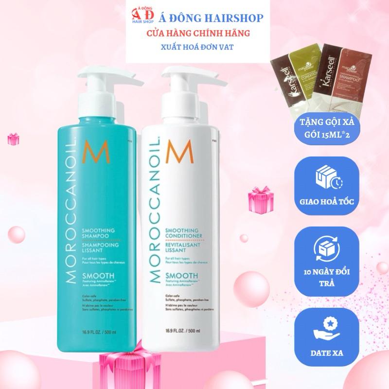 Bộ dầu gội xả suôn mượt Moroccanoil Smooth chuyên tóc thẳng 500ML + Gội xả gói Karseell 15ml