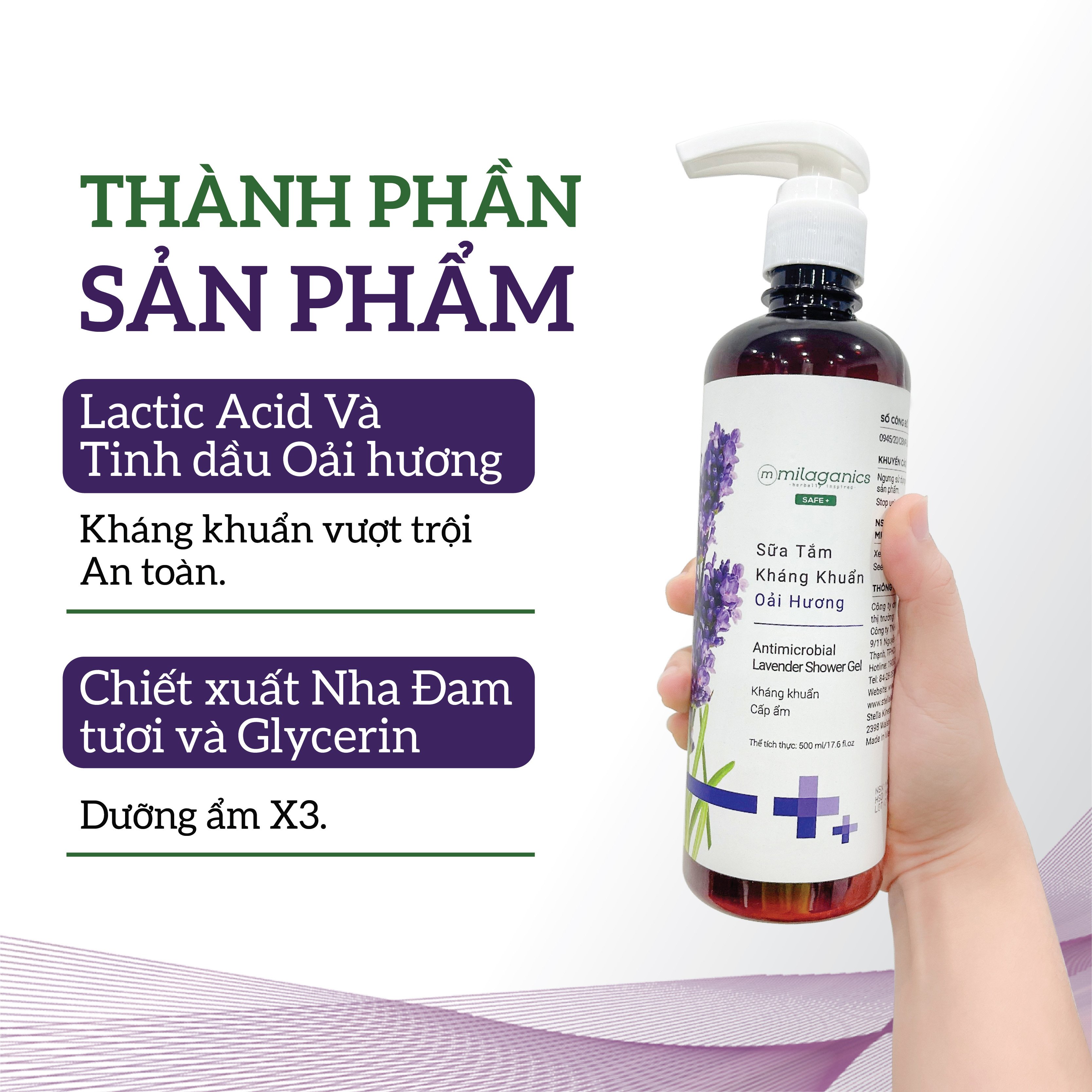 Sữa Tắm Kháng Khuẩn Tẩy Tế Bào Chết, Làm Sạch Dịu Nhẹ MILAGANICS 500ml (Chai)