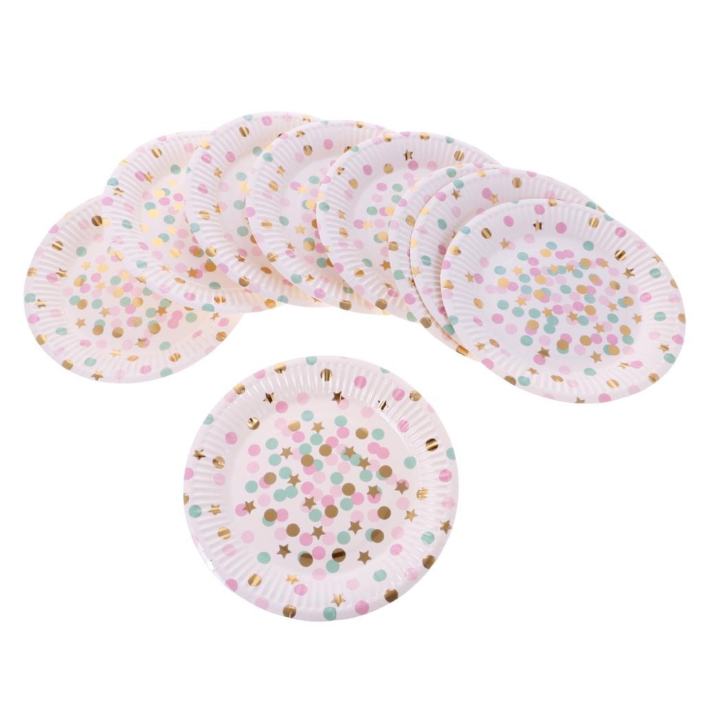 2x10x Dots Paper Party Set Plates Cups Birthday Wedding Bouquet Tableware 7" 4