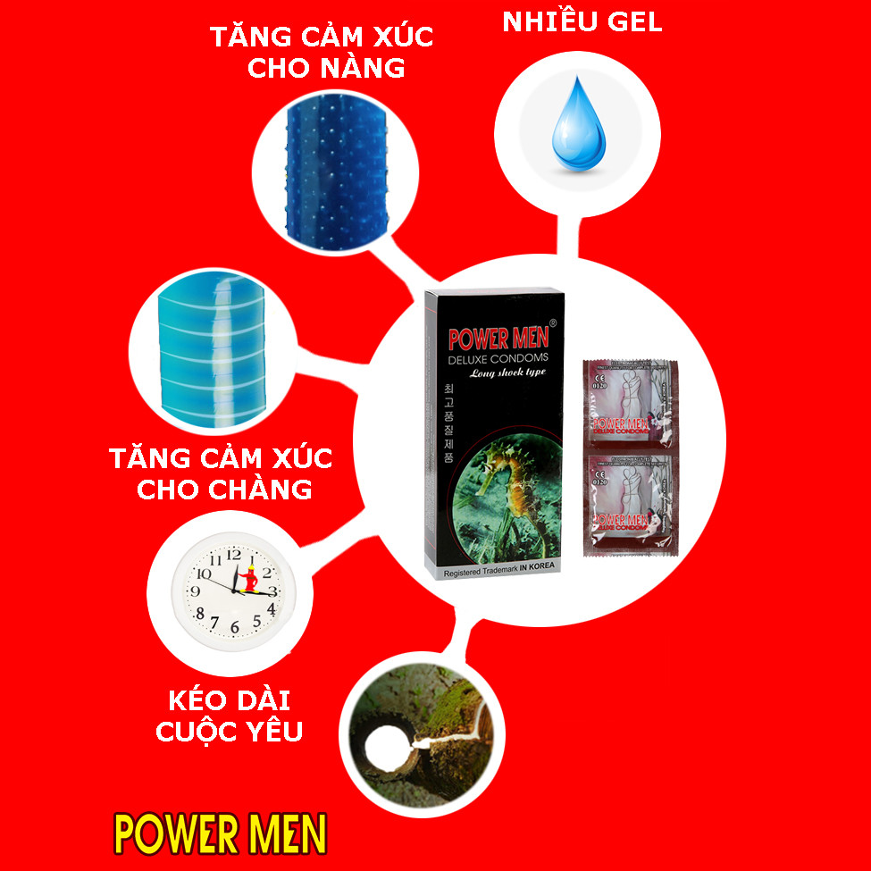 Bao cao su powermen siêu mỏng kéo dài + tăng khoái cảm + mát lạnh combo 27 BCS