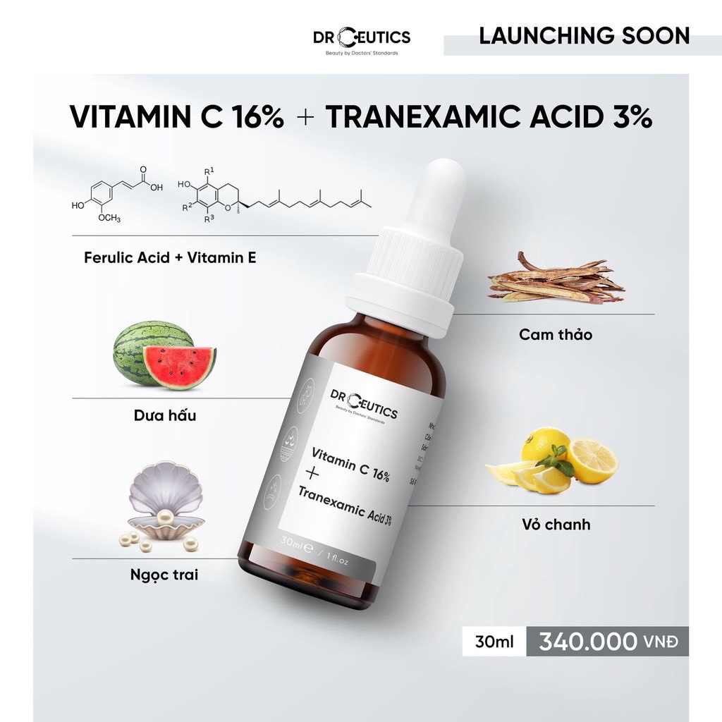 Serum Vitamin C 16% + Tranexamic Acid 3% DrCeutics Ngăn Ngừa Lão Hóa Và Làm Sáng Da