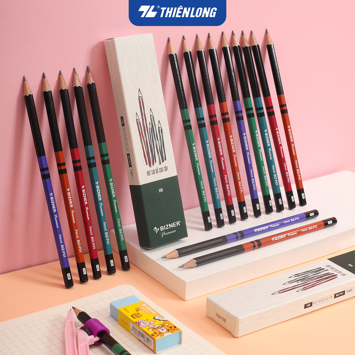 Hộp 10 cây Bút chì gỗ HB cao cấp Bizner BIZ-P01
