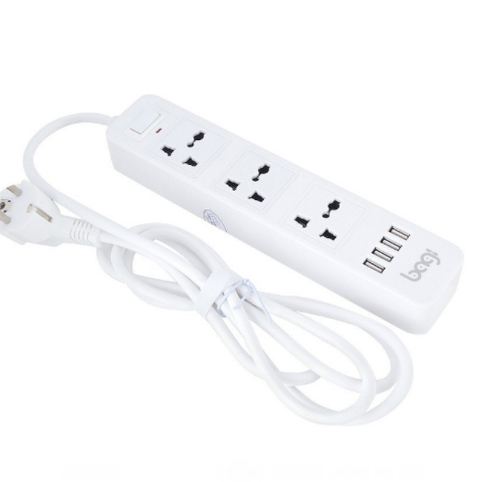 Ổ Cắm Điện Đa Năng Bagi 3 Ổ Điện + 4 Cổng USB