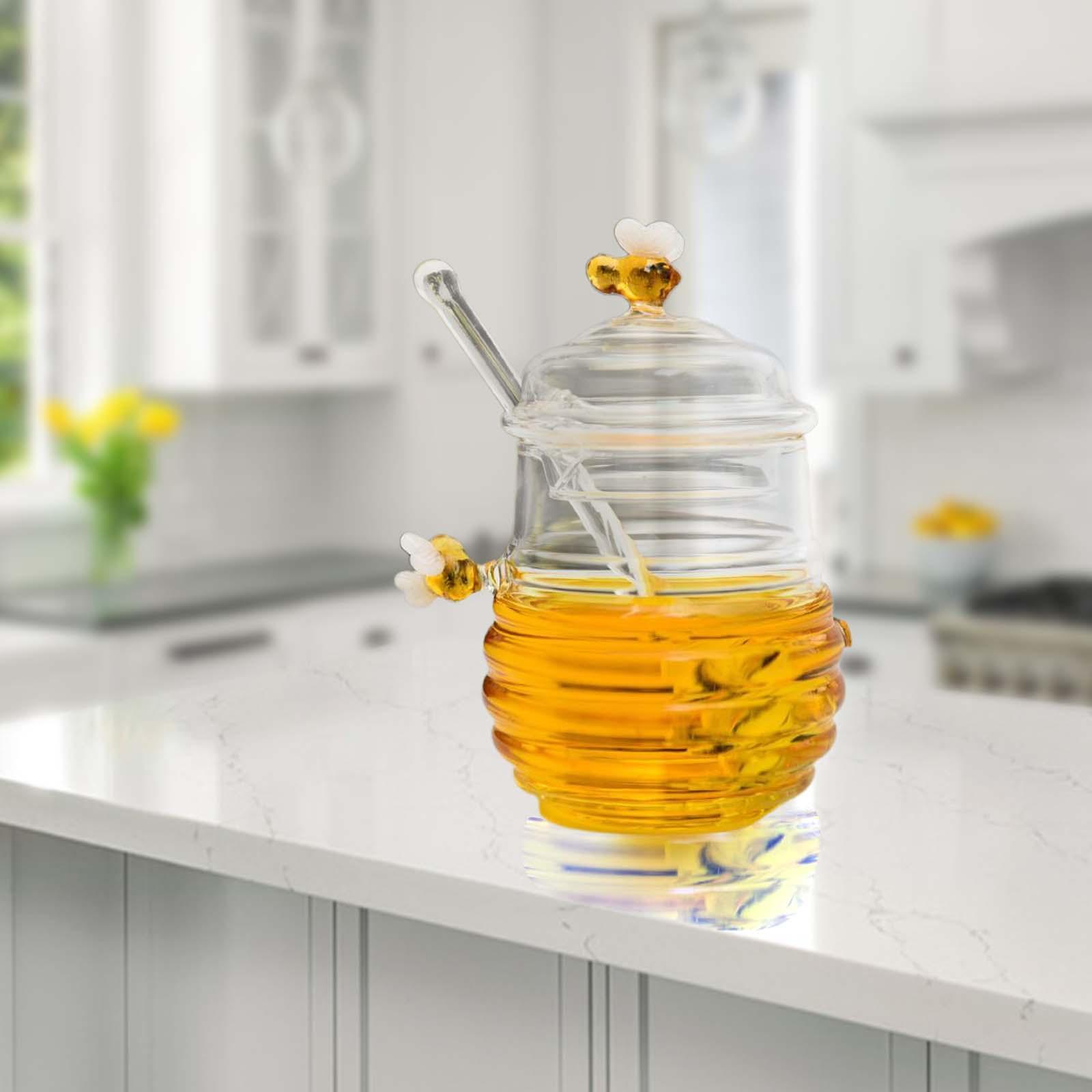 Honey Bee Pot Clear Dispenser Glass Beehive Honey Pot for Syrup Office Home