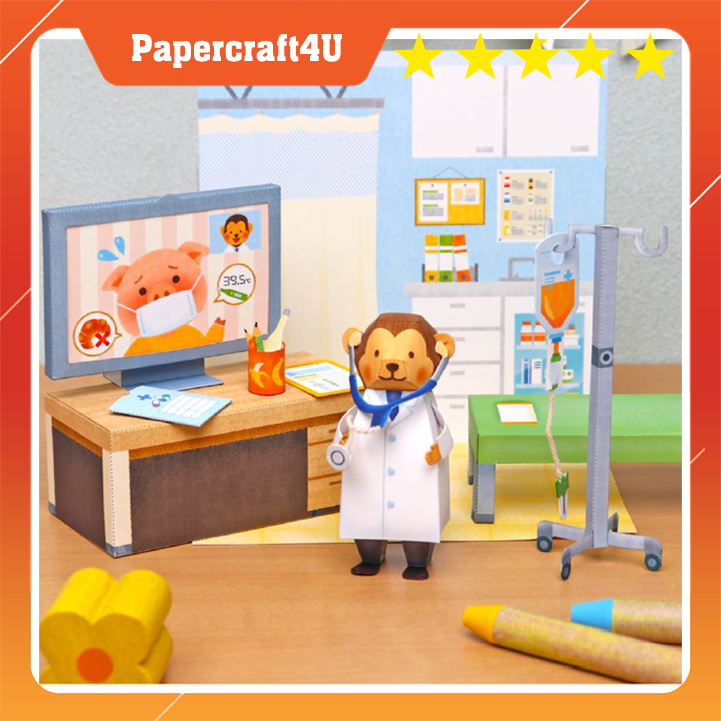 Mô hình giấy 3D Gấu làm bác sĩ Doctor Bear