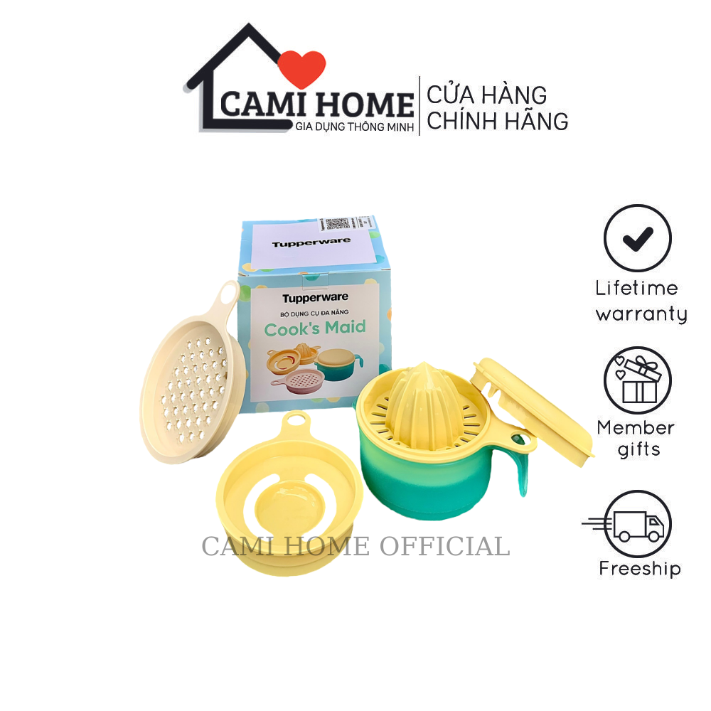 Bộ Dụng Cụ Đa Năng Vắt Ép Cam, Tách Trứng, Bào Mài Thực Phẩm Cook's Maid, Hàng Chính Hãng Tupperware, Nhựa Nguyên Sinh Bảo Hành Trọn Đời