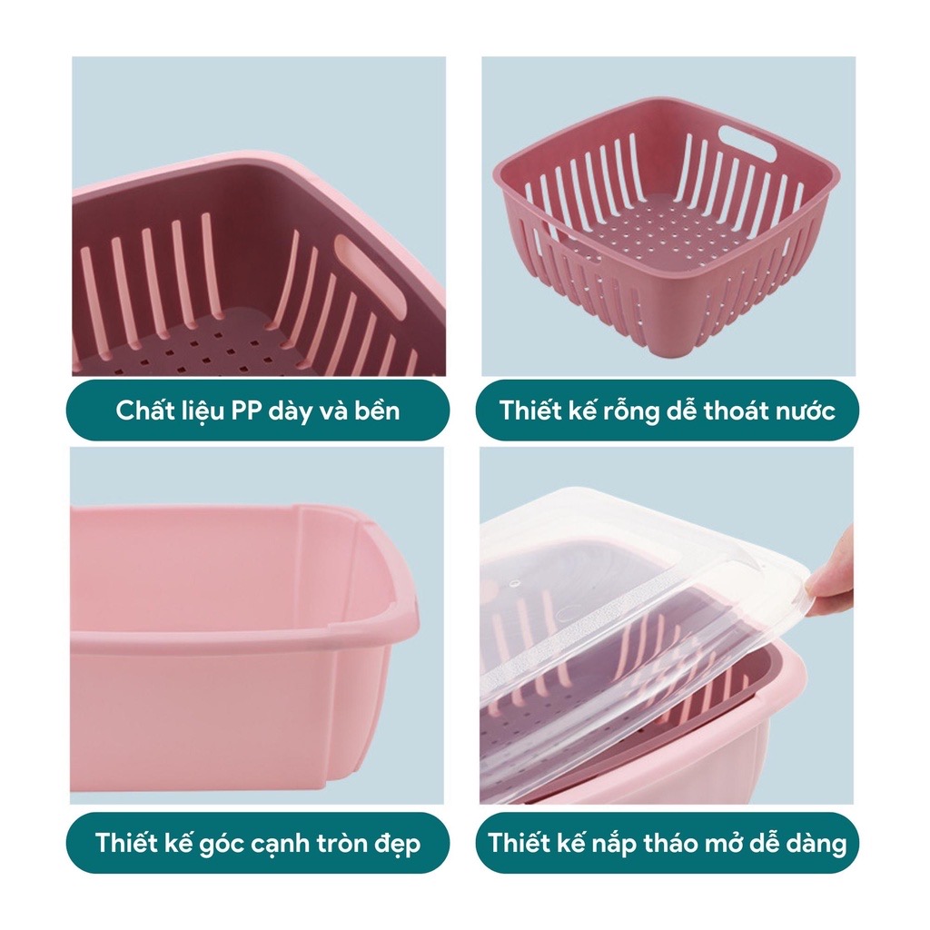 Bộ chậu rổ nhựa 6 món đa năng đựng thực phẩm rau củ quả, bộ rổ kèm thau tiện lợi