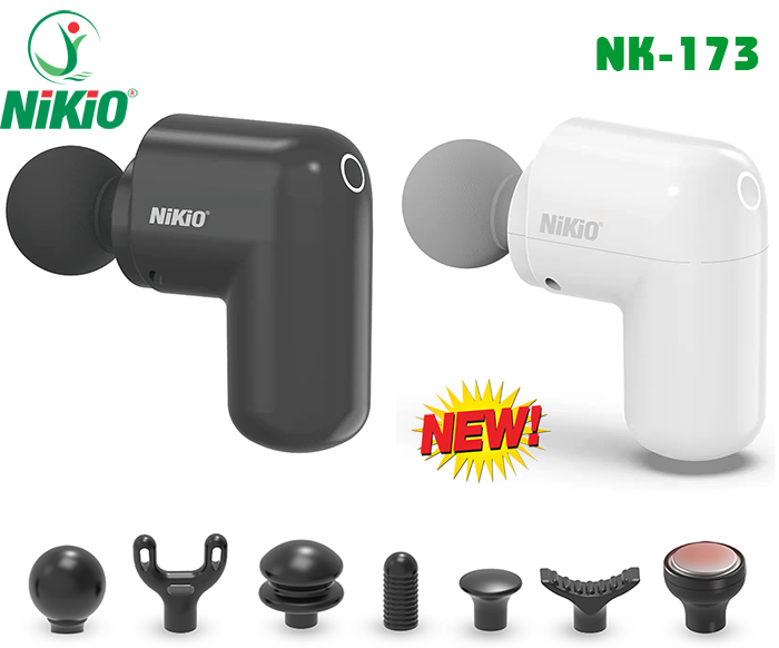 Súng Massage Cầm Tay Mini Nikio NK-173 - 6 Đầu Chuyên Dụng + 1 Đầu Nhiệt Nóng - Mát Xa Hỗ Trợ Giảm Đau Nhức Và Giãn Cơ Toàn Thân - Phù Hợp Mọi Đối Tượng, Siêu Nhỏ Gọn