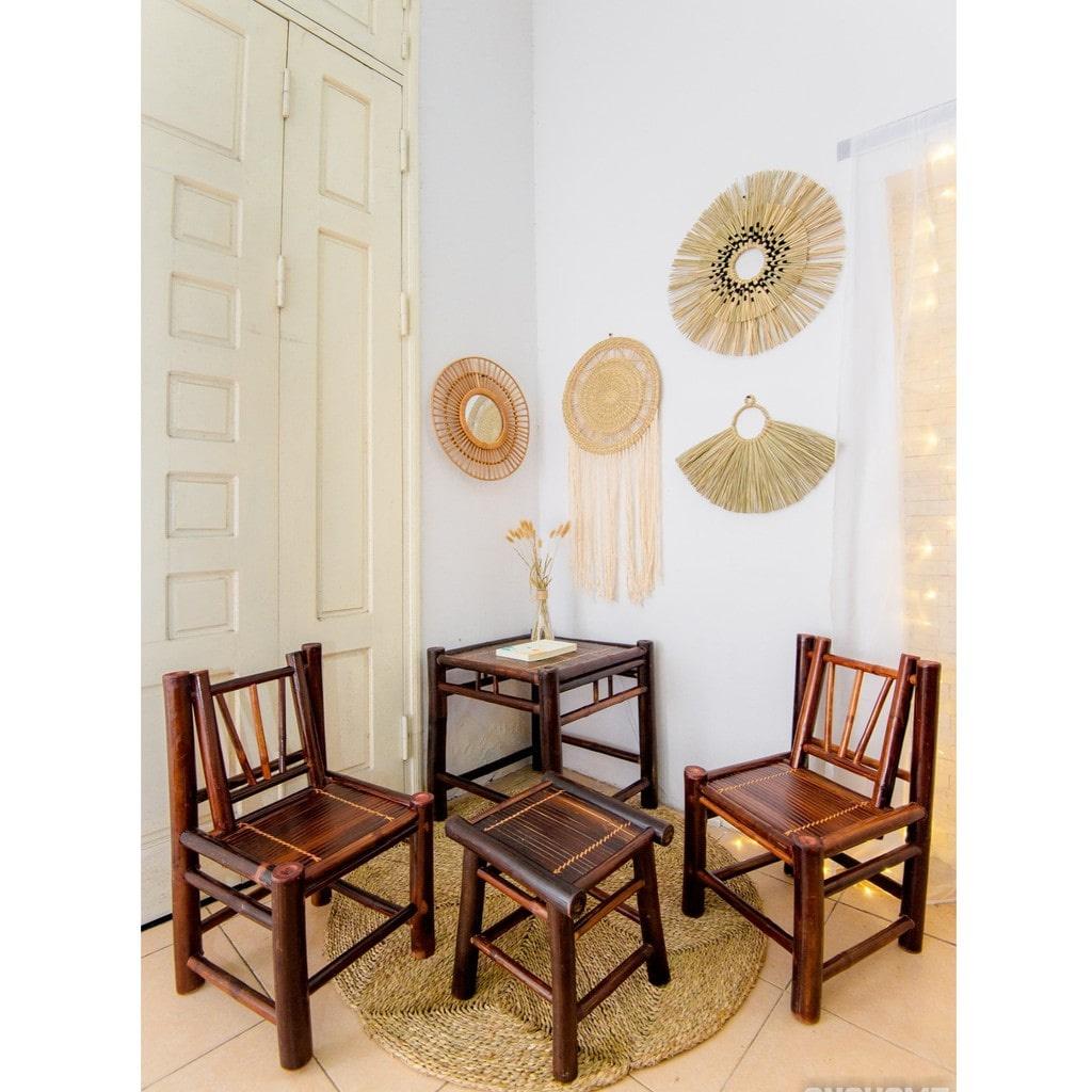 Combo ghế mây tre HOME MÂY, đôn tre HOME MÂY đan tự nhiên nhỏ gọn, tiện lợi trang trí ban công gia đình