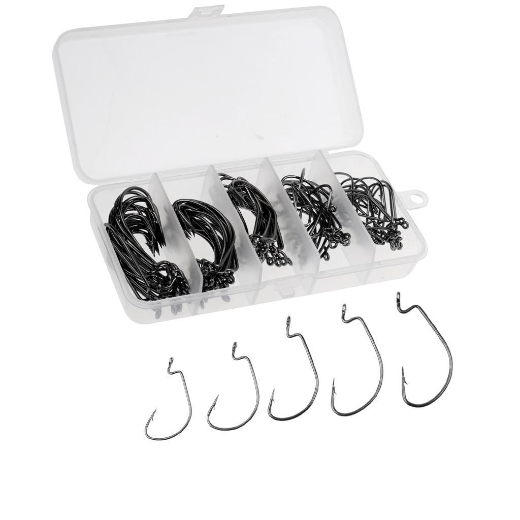 100Pcs Fishing Hooks Wide Belly Crank Hooks Soft Lure Hooks Multiple Sizes