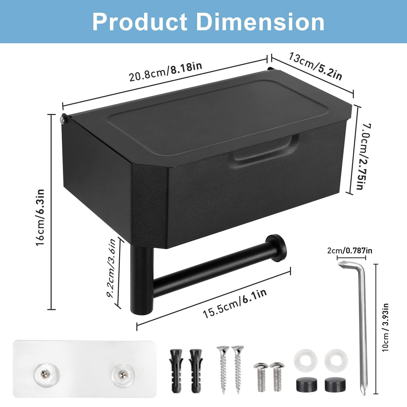 Người giữ giấy vệ sinh không khoan, giá đỡ giấy vệ sinh màu đen với hộp khăn ướt, lưu trữ giấy nhà vệ sinh Minghaoyuan