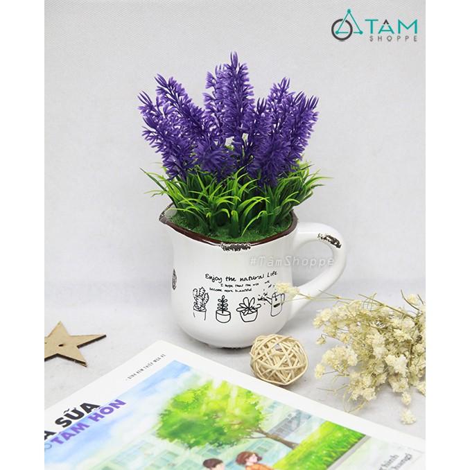 Chậu hoa Lavender giả để bàn ly gốm Vintage F-CHĐB-19