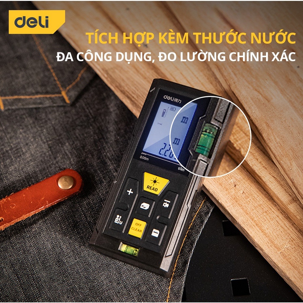 [TẶNG 2 PIN] Máy Đo Khoảng Cách Laser Deli Chính Hãng Loại 40m - 120m Đa Năng - Dễ Dàng Sử Dụng Từ Xa - EDL4168