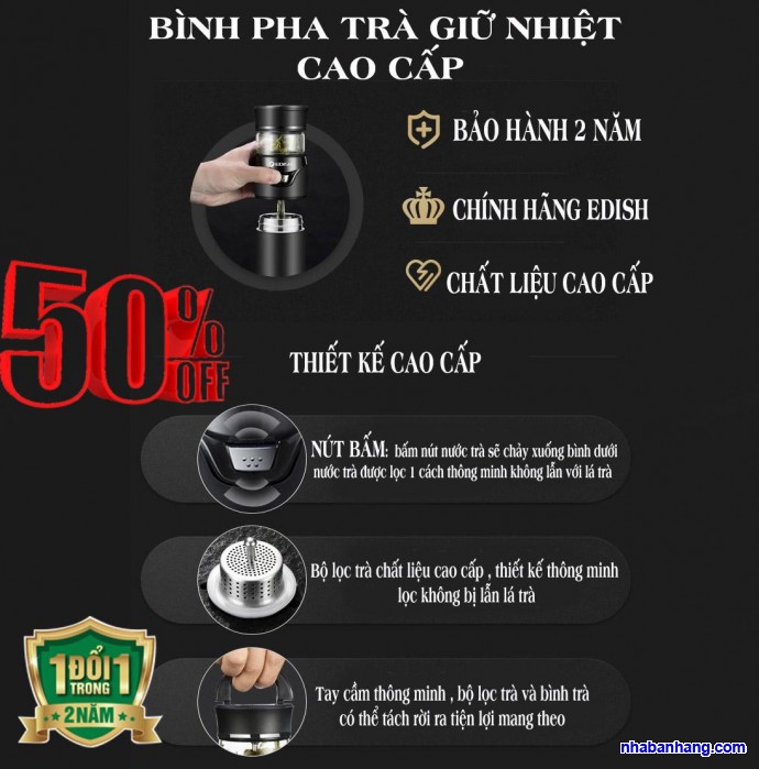 Bình Pha Trà Edish 450ML, Bình Pha Trà Kiêm Giữ Nhiệt Đa Năng EDISH Cao Cấp, Dễ Mang Đi Tiện Lợi, Hàng Nhập Khẩu CHÍNH HÃNG -SAIGON GARDEN- Bảo Hành Uy Tín