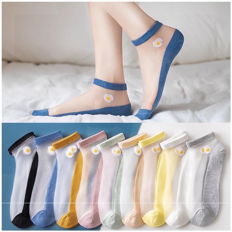 Túi 10 đôi vớ ren hoa cúc họa mi cổ ngắn phối ren cao cấp thoáng khí nâng niu gót sen vàng xinh xắn cute