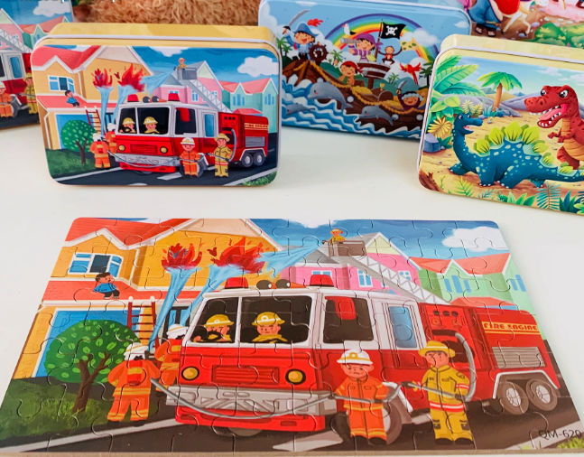 Đồ chơi tranh xếp hình 60 miếng hộp sắt puzzle nhiều chủ đề - Đồ chơi thông minh trẻ em