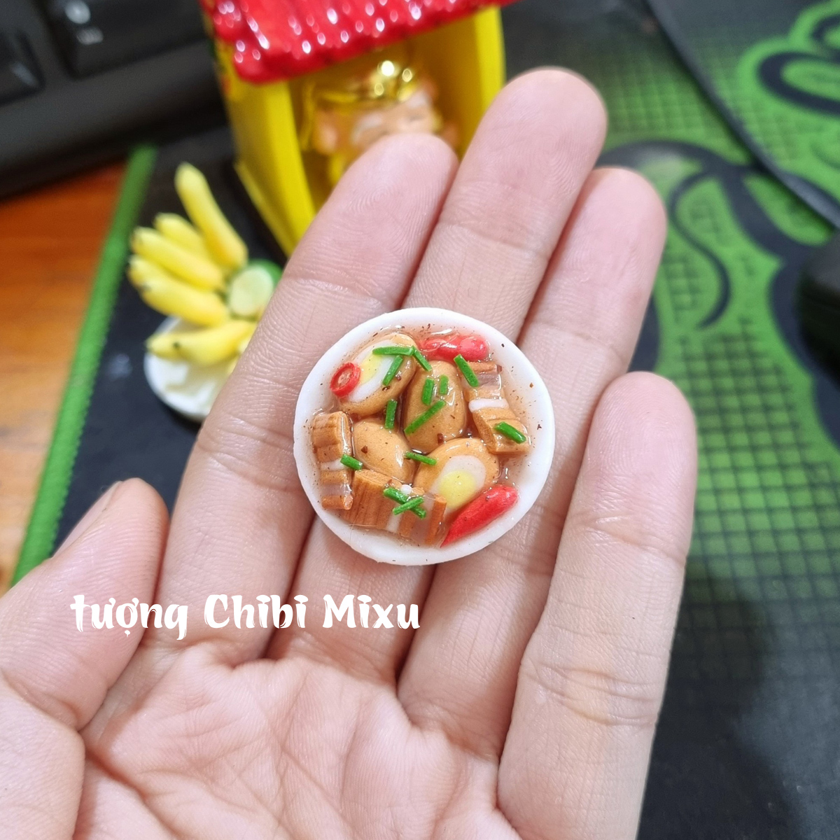 Combo Tết 389K (cặp Thần Tài - Thổ Địa 4cm + cây tiền + Ngũ Quả + Thịt kho + canh khổ qua + Lư + Đế 10cm) tặng 10 nhang