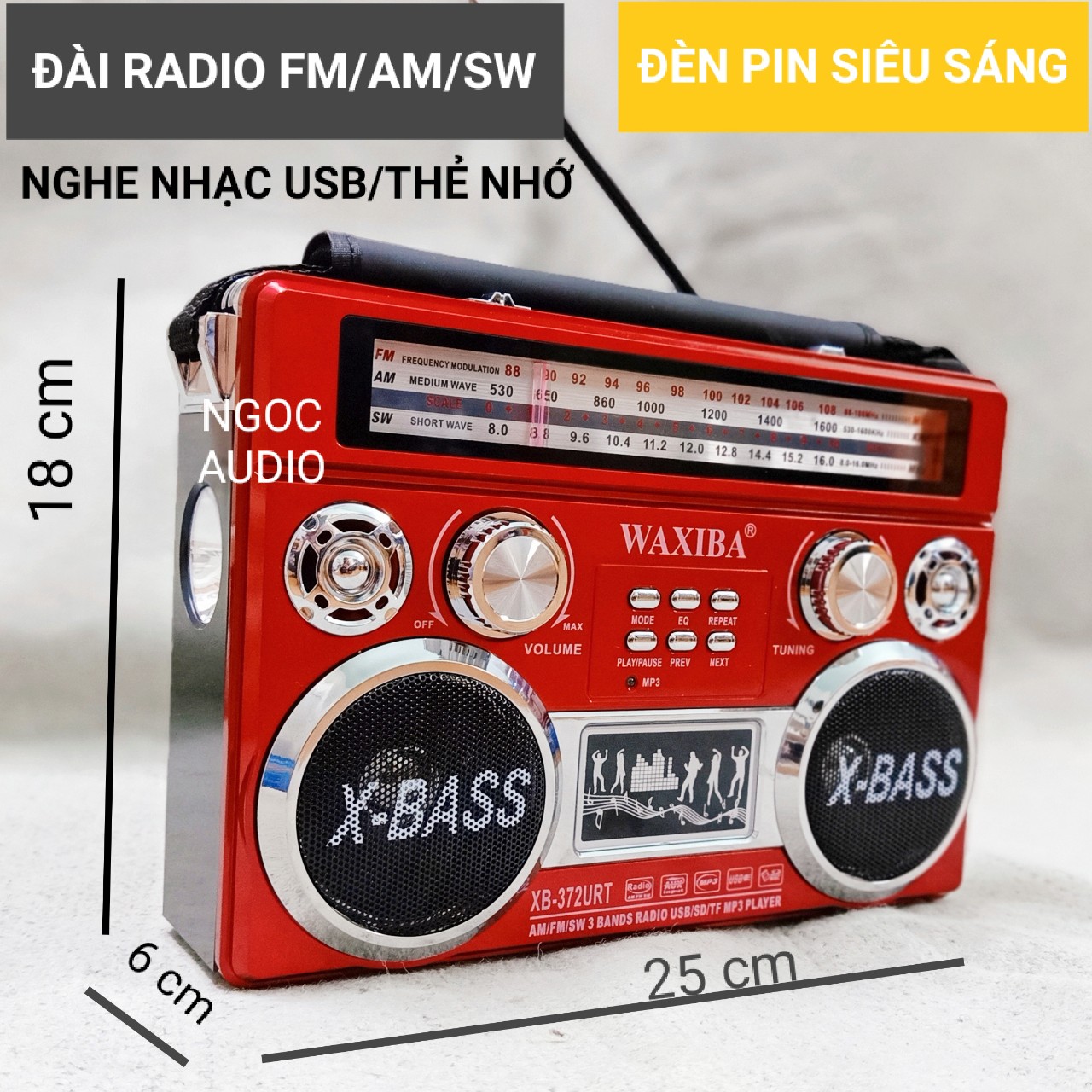 ĐÀI RADIO X-BASS- 372URT BẮT SÓNG FM/AM/SW KHỎE – NGHE NHẠC TỪ USB THẺ NHỚ – LOA EXTRA BASS STEREO