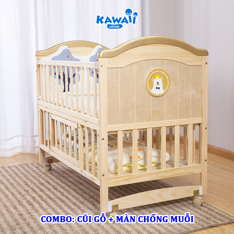 Cũi giường cho bé KAWAII HOME, Tặng màn chống muỗi - Bảo hành 12 tháng