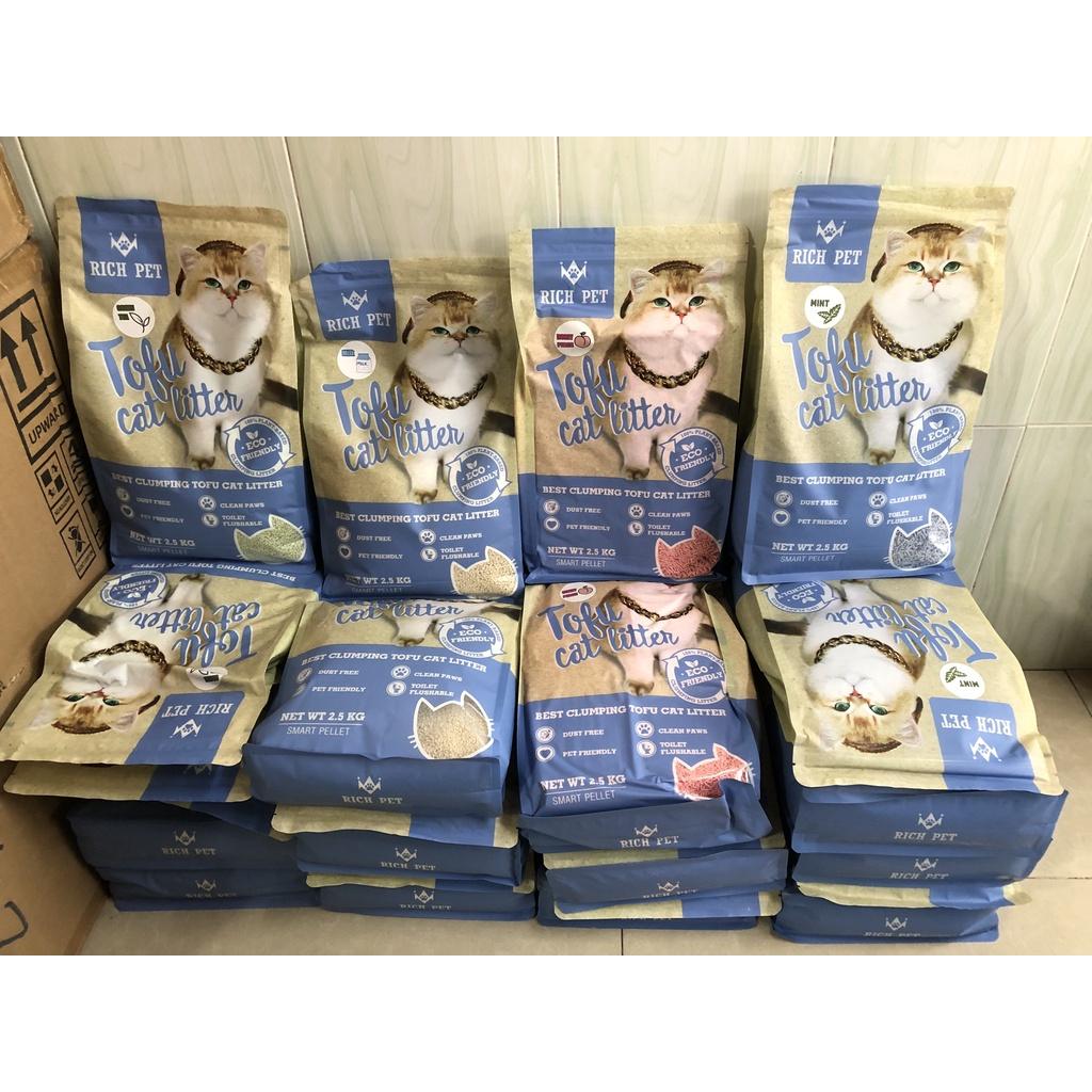 Cát mèo, Cát đậu nành vệ sinh cho mèo Richpet tofu litter 2,5kg dùng được cho Petree Minion, Pura X, Pura Max Rich Pet
